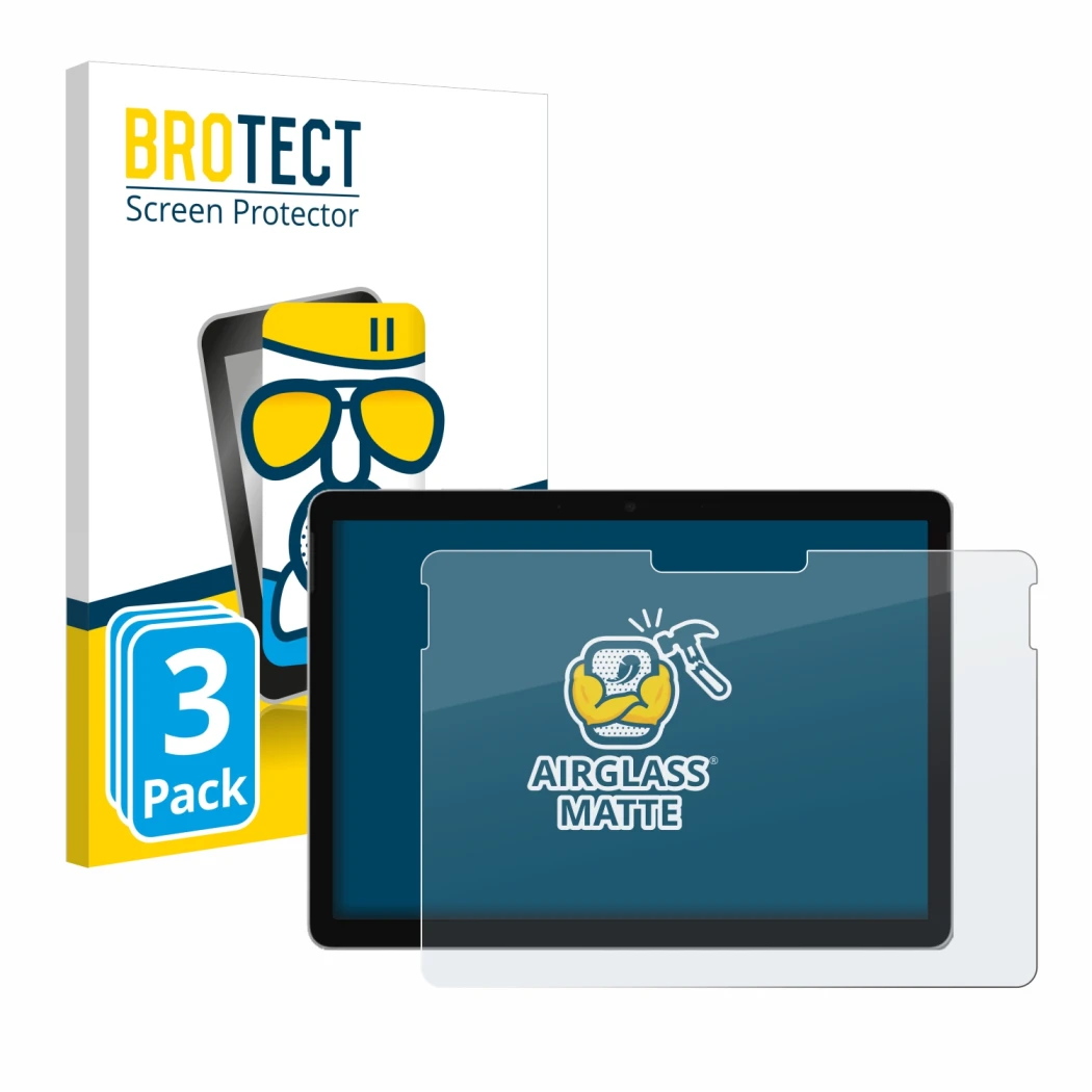 Parte frontale di una confezione del prodotto con il logo del marchio BROTECT. Accanto è raffigurato il dispositivo Microsoft 