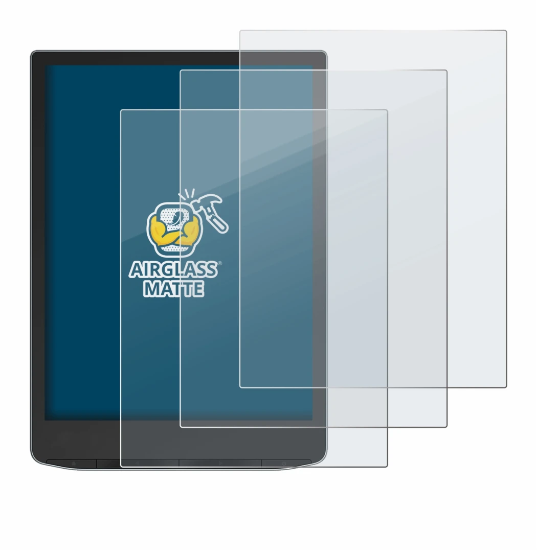 Immagine del dispositivo PocketBook InkPad Color 3 con un'ampia varietà di protezioni per lo schermo.