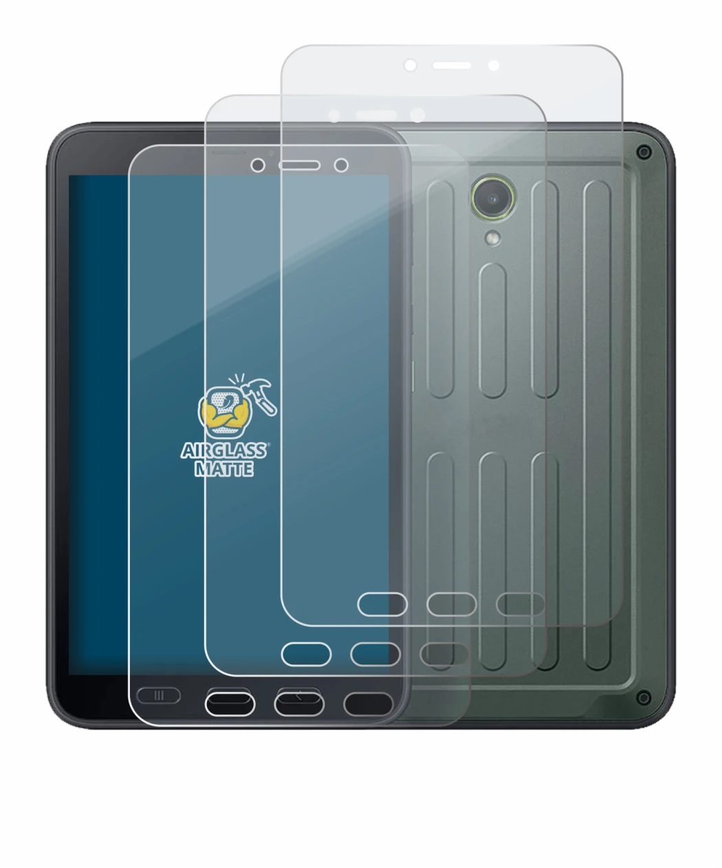 Immagine del dispositivo Samsung Galaxy Tab Active 5 (ritratto) con un'ampia varietà di protezioni per lo schermo.