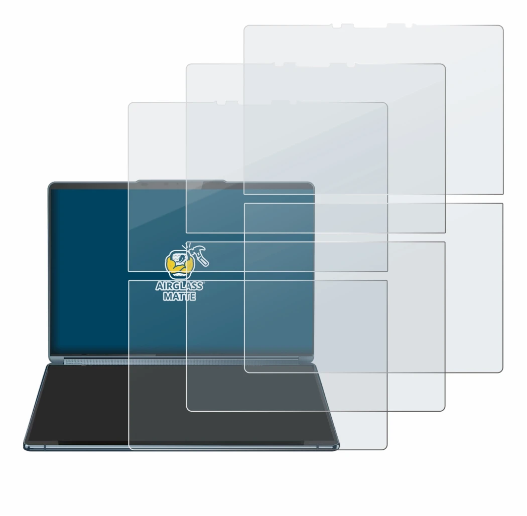 Immagine del dispositivo Lenovo Yoga Book 9i Gen 9 con un'ampia varietà di protezioni per lo schermo.