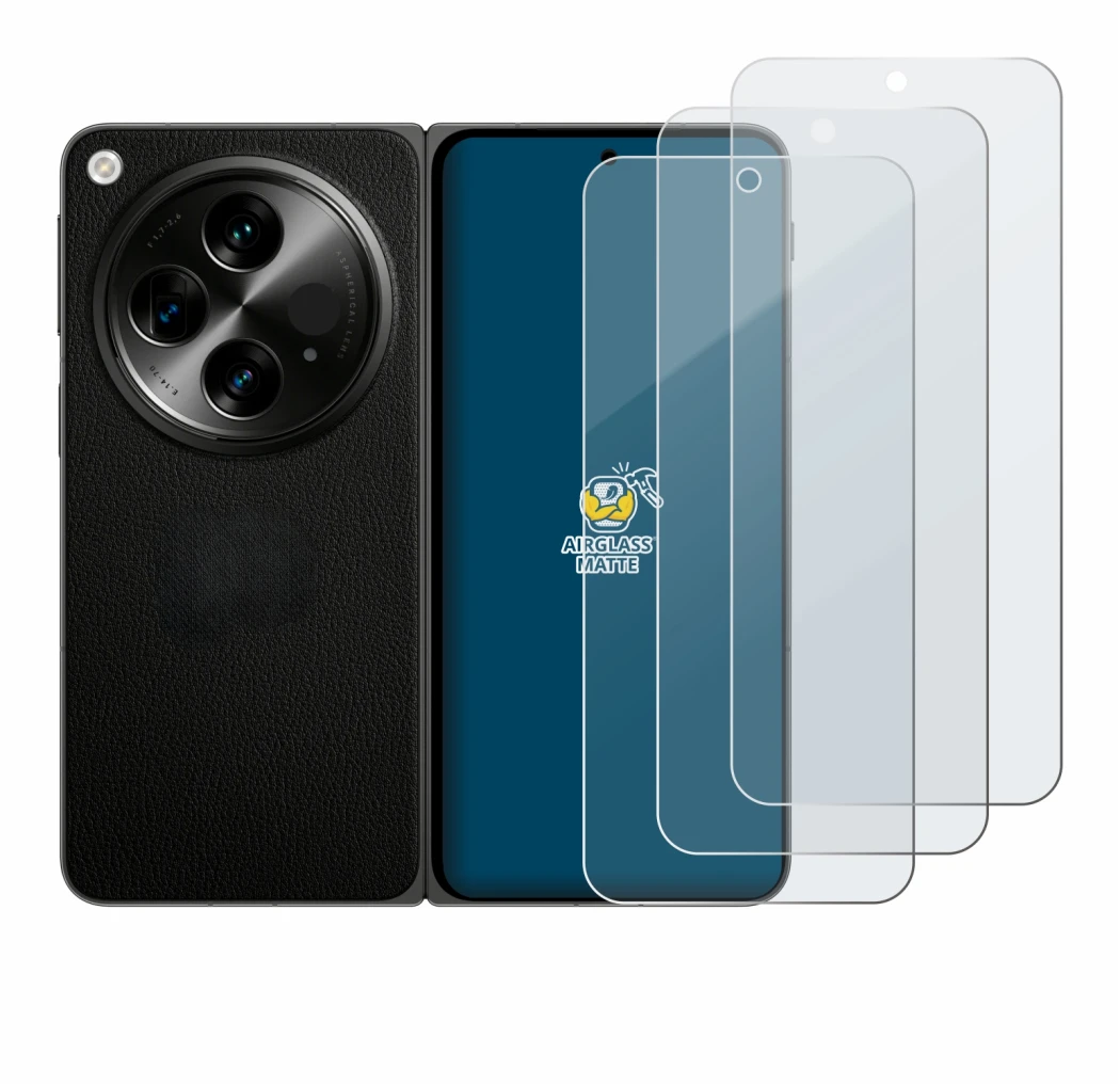 Immagine del dispositivo OnePlus Open (case-friendly) con un'ampia varietà di protezioni per lo schermo.