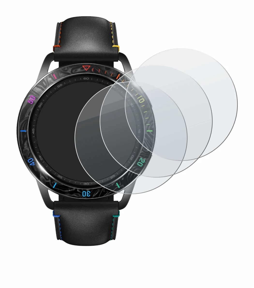 Immagine del dispositivo Xiaomi Watch S3 con un'ampia varietà di protezioni per lo schermo.