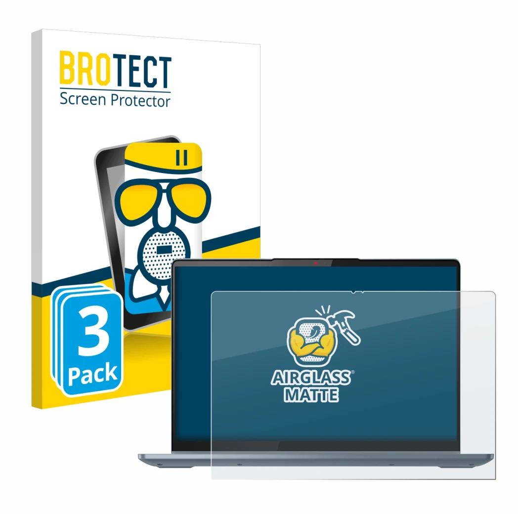 Parte frontale di una confezione del prodotto con il logo del marchio BROTECT. Accanto è raffigurato il dispositivo Lenovo Ide