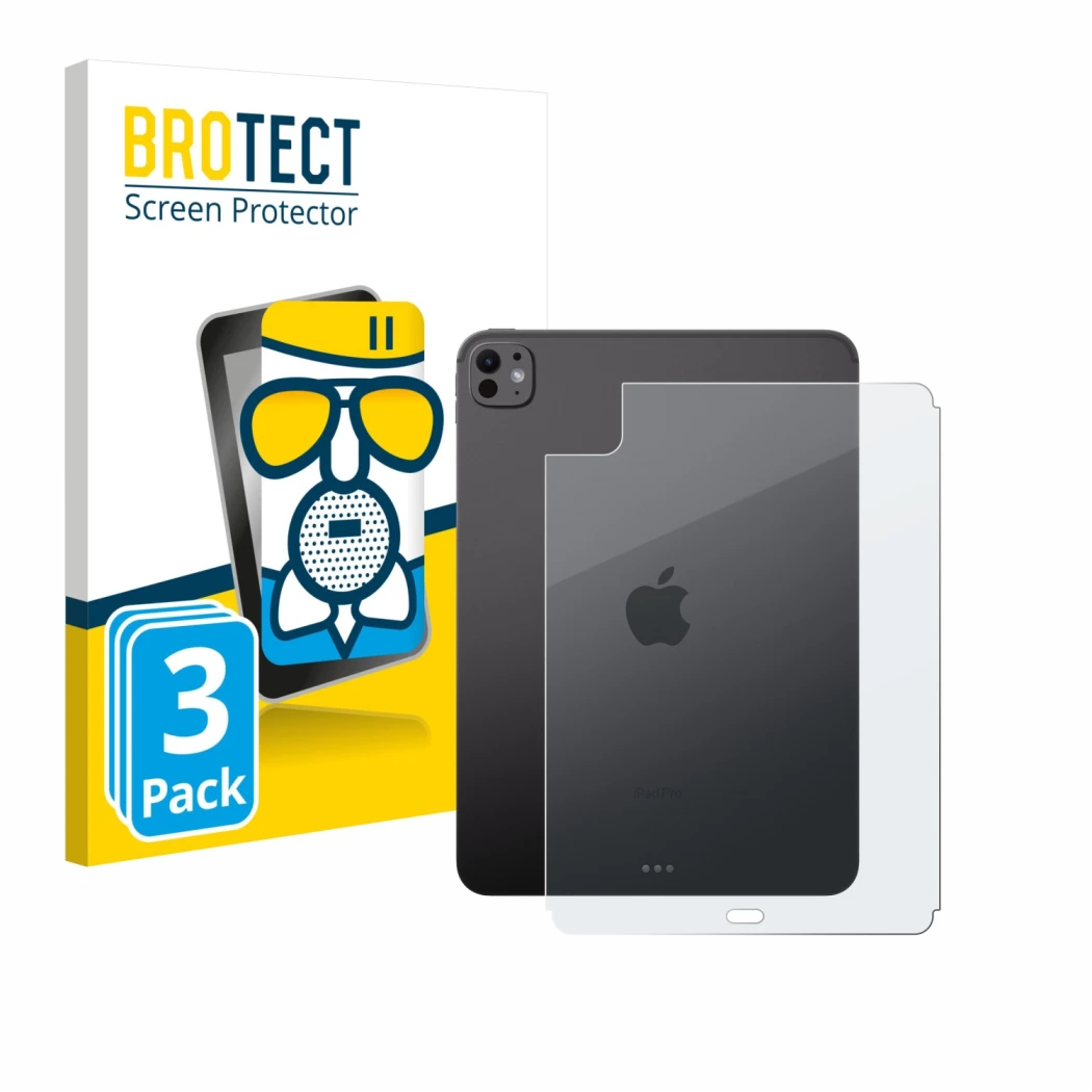 Parte frontale di una confezione del prodotto con il logo del marchio BROTECT. Accanto è raffigurato il dispositivo Apple iPad