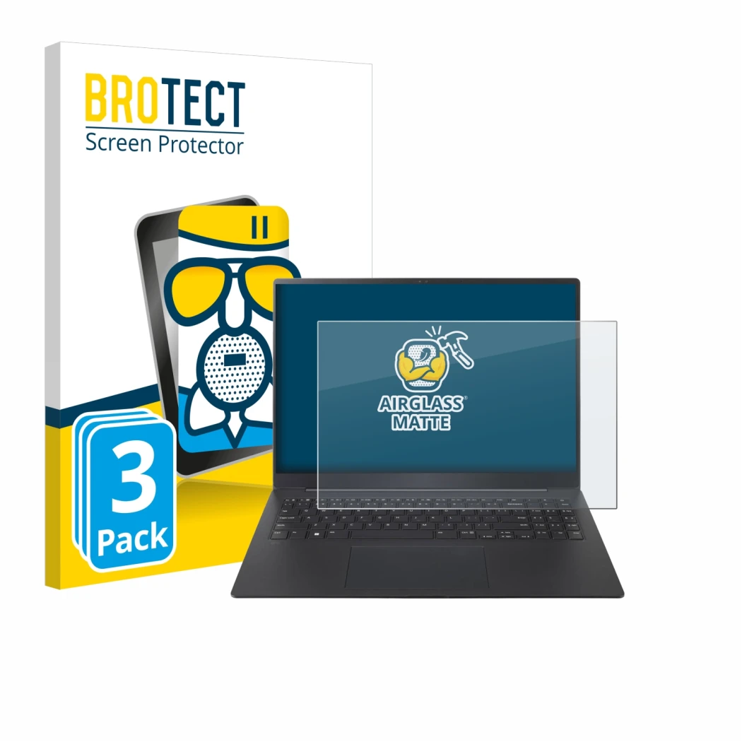 Parte frontale di una confezione del prodotto con il logo del marchio BROTECT. Accanto è raffigurato il dispositivo LG gram Pr