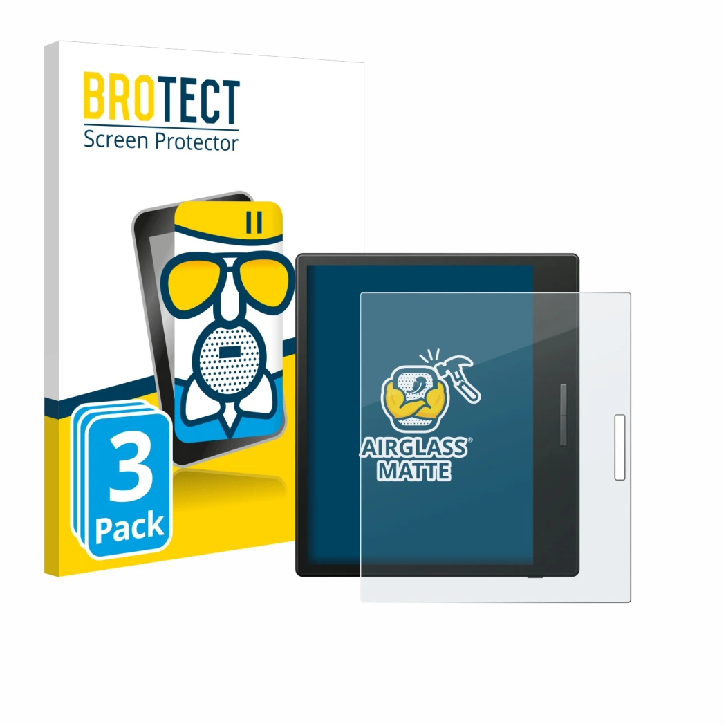 Parte frontale di una confezione del prodotto con il logo del marchio BROTECT. Accanto è raffigurato il dispositivo Boox Go Co