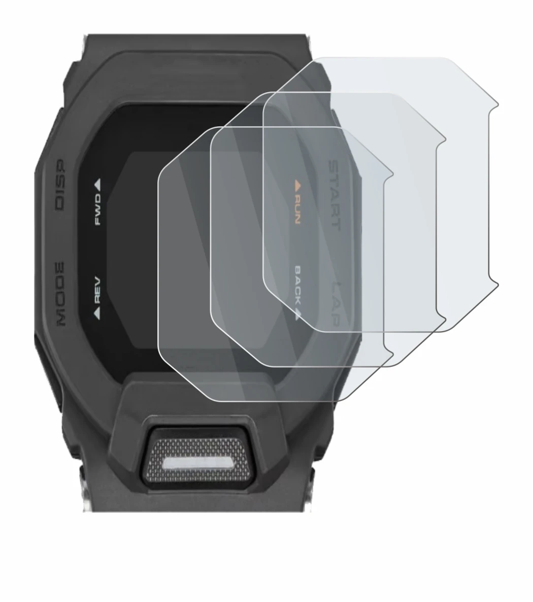 Immagine del dispositivo Casio G-Shock GBD-200 con un'ampia varietà di protezioni per lo schermo.