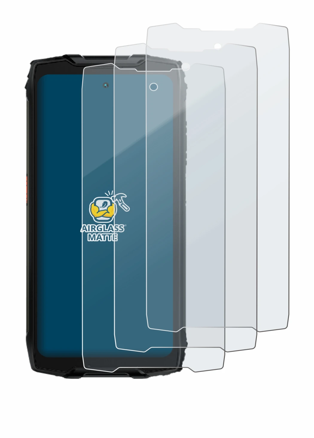 Immagine del dispositivo Blackview BV9300 Pro con un'ampia varietà di protezioni per lo schermo.