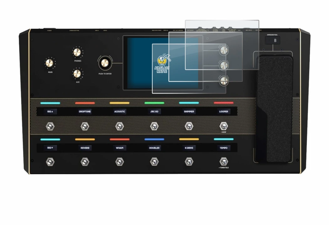 Immagine del dispositivo Headrush Prime con un'ampia varietà di protezioni per lo schermo.