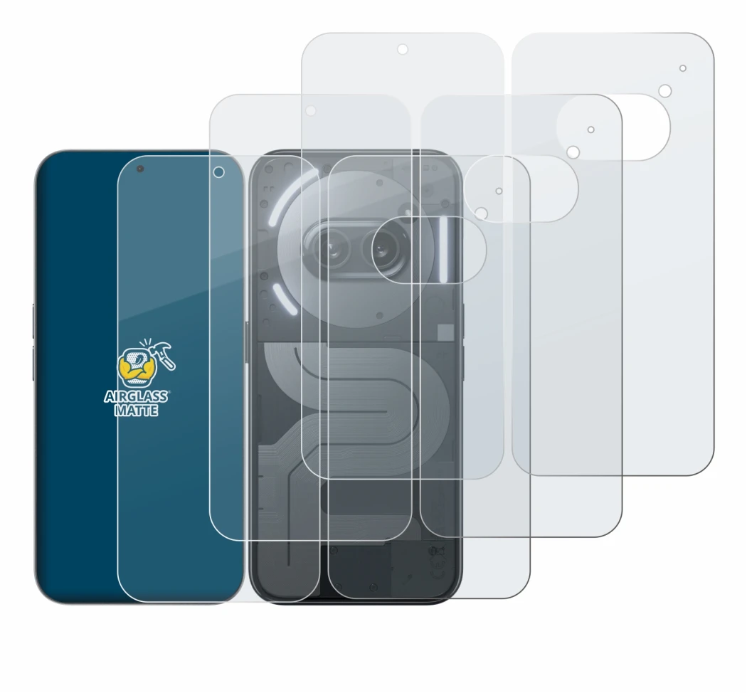 Immagine del dispositivo Nothing Phone (2a) Plus (Fronte+Retro) con un'ampia varietà di protezioni per lo schermo.