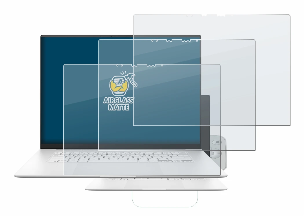 Immagine del dispositivo ASUS ZenBook S 16 con un'ampia varietà di protezioni per lo schermo.