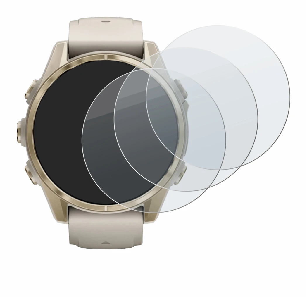Immagine del dispositivo Garmin Fenix 8 (43 mm) con un'ampia varietà di protezioni per lo schermo.