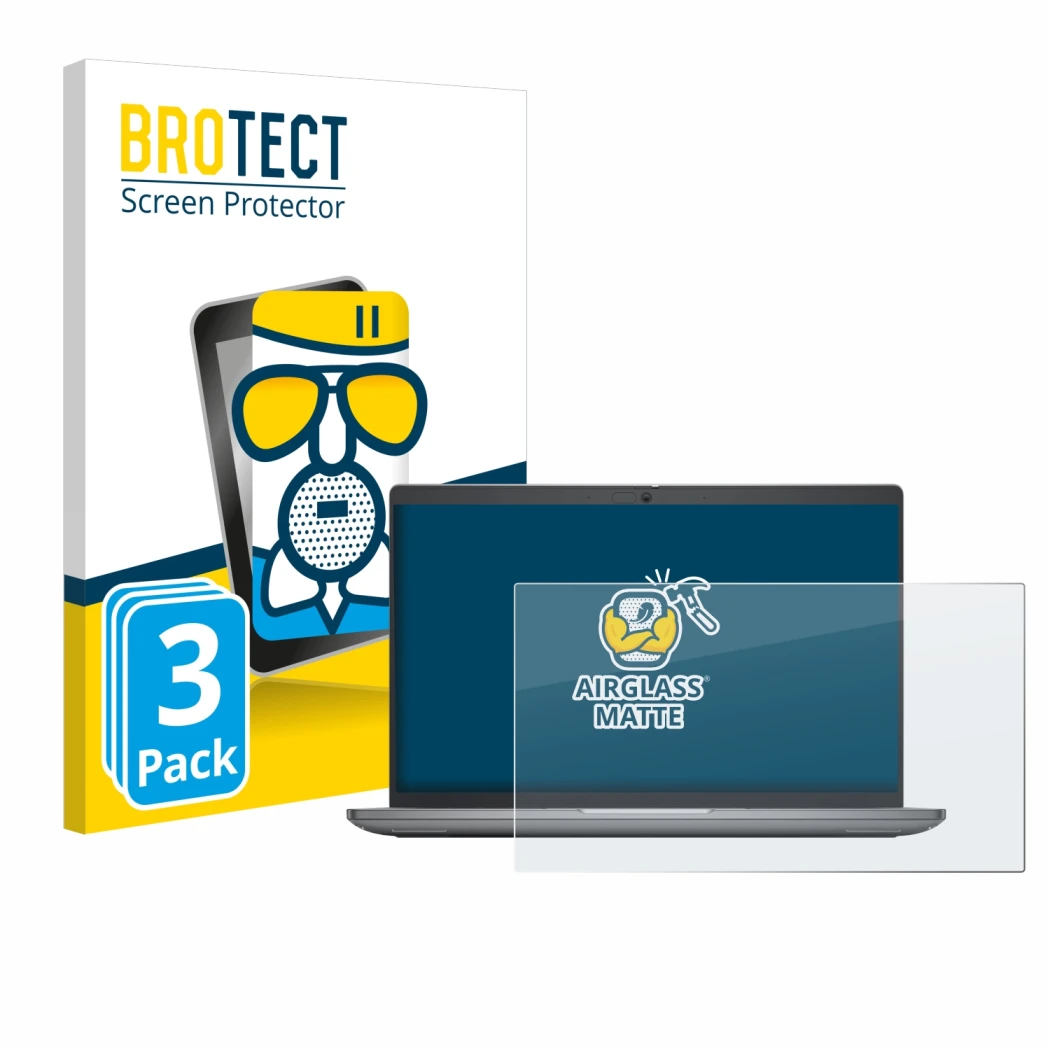 Parte frontale di una confezione del prodotto con il logo del marchio BROTECT. Accanto è raffigurato il dispositivo Dell Latit