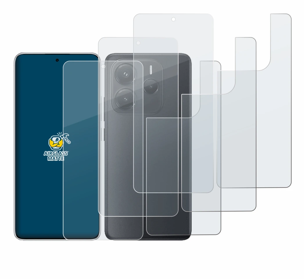 Immagine del dispositivo Xiaomi Redmi Note 14 (Fronte+Retro) con un'ampia varietà di protezioni per lo schermo.