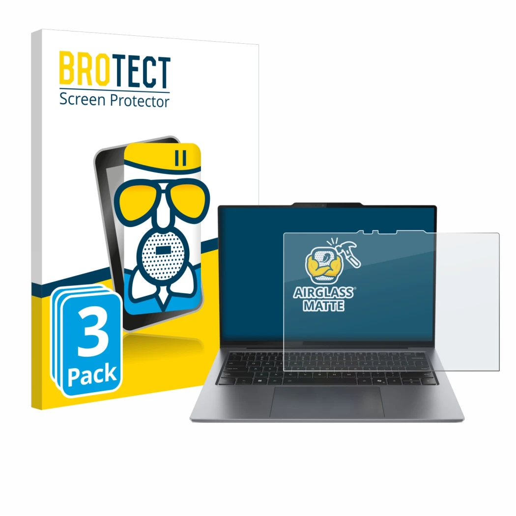 Parte frontale di una confezione del prodotto con il logo del marchio BROTECT. Accanto è raffigurato il dispositivo Lenovo Thi