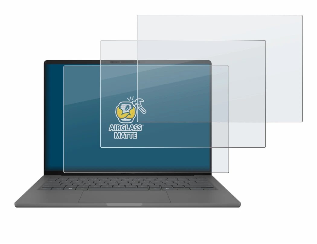 Immagine del dispositivo ASUS ZenBook A14 UX3407 con un'ampia varietà di protezioni per lo schermo.