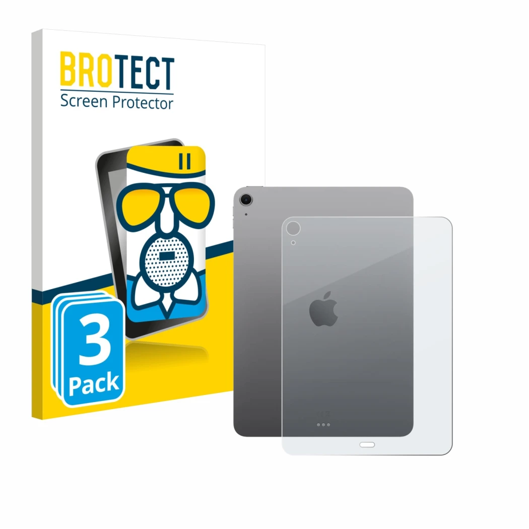 Parte frontale di una confezione del prodotto con il logo del marchio BROTECT. Accanto è raffigurato il dispositivo Apple iPad