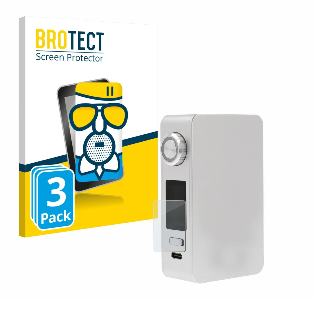 Parte frontale di una confezione del prodotto con il logo del marchio BROTECT. Accanto è raffigurato il dispositivo Lost Vape 