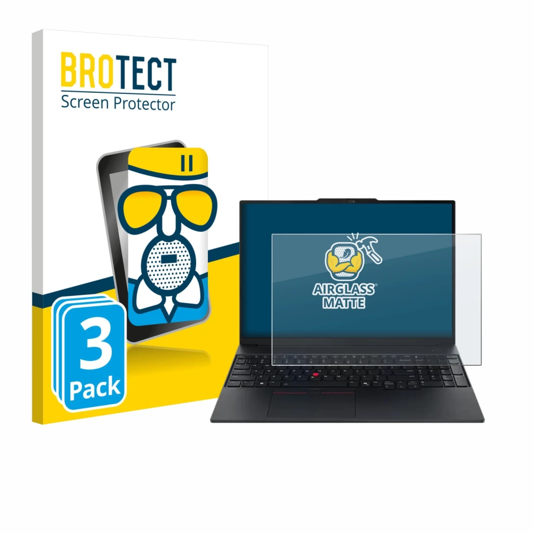 Parte frontale di una confezione del prodotto con il logo del marchio BROTECT. Accanto è raffigurato il dispositivo Lenovo Thi