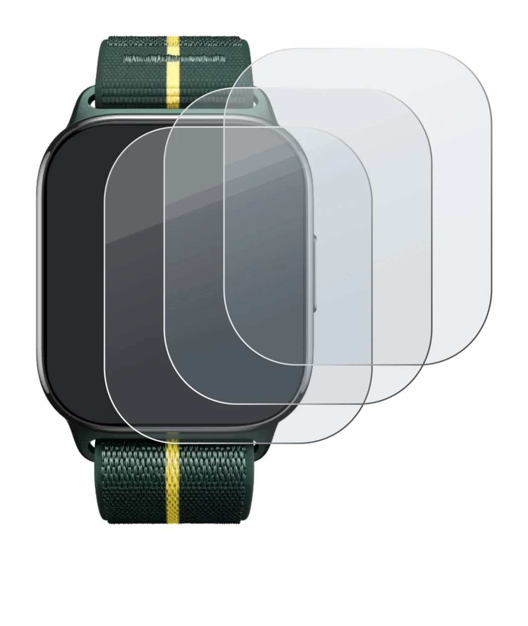 Immagine del dispositivo Motorola Moto watch fit con un'ampia varietà di protezioni per lo schermo.