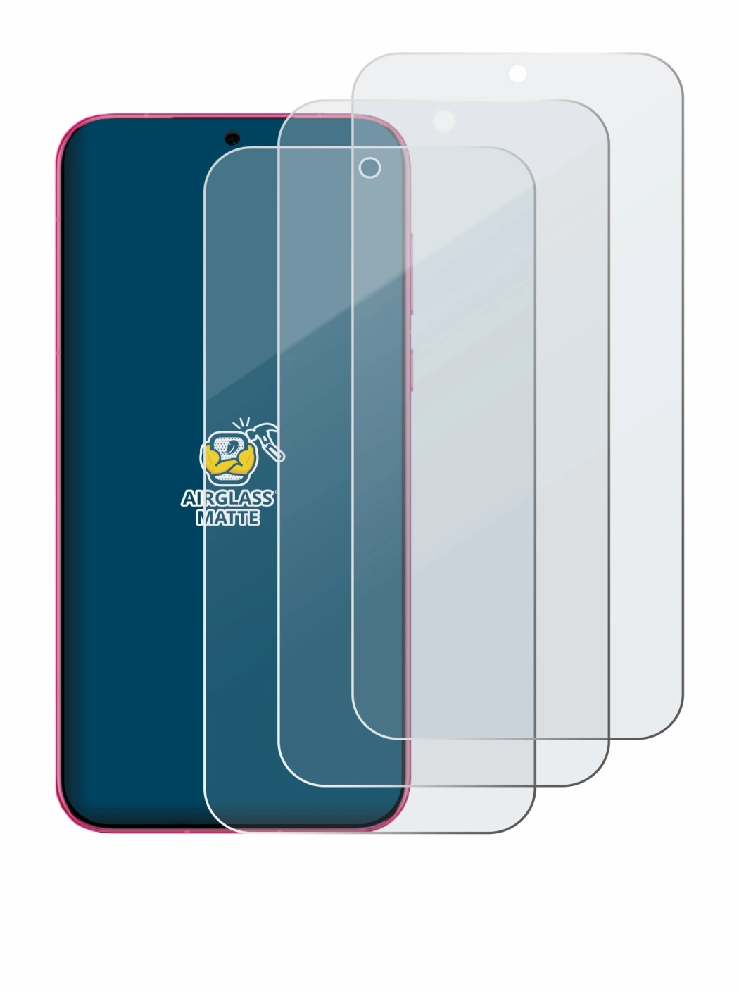 Immagine del dispositivo Huawei Pura 80 con un'ampia varietà di protezioni per lo schermo.