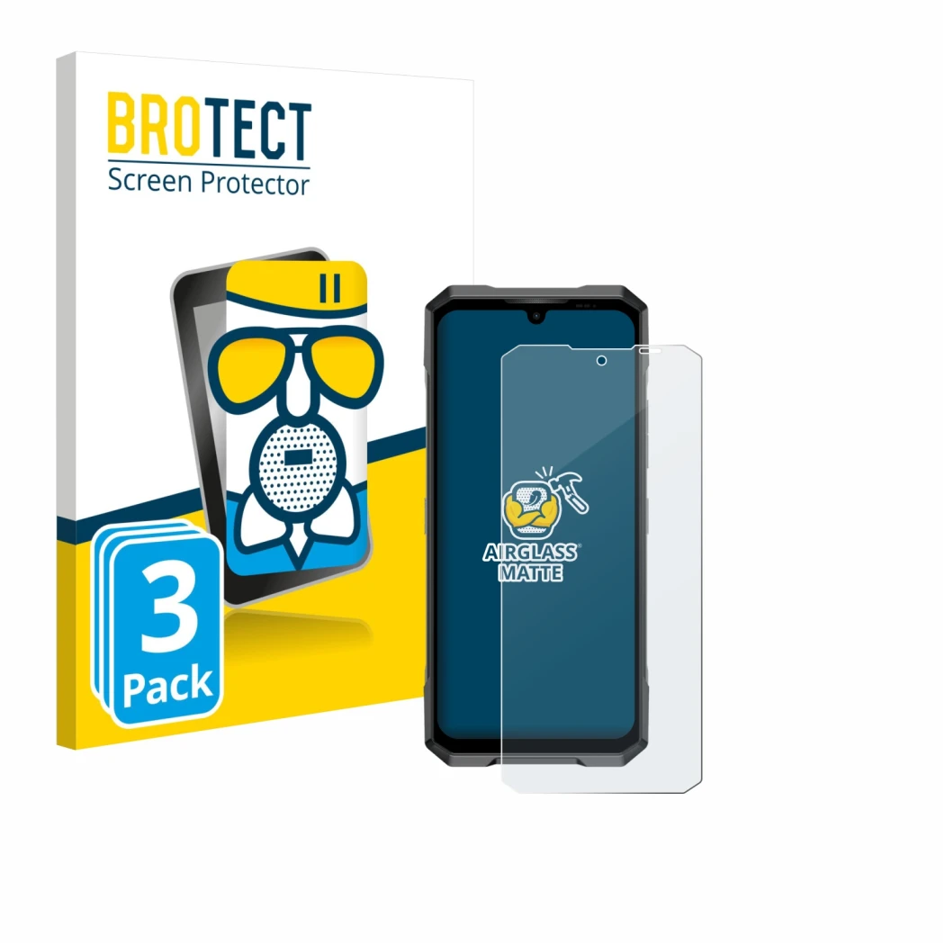 Parte frontale di una confezione del prodotto con il logo del marchio BROTECT. Accanto è raffigurato il dispositivo Doogee Bla