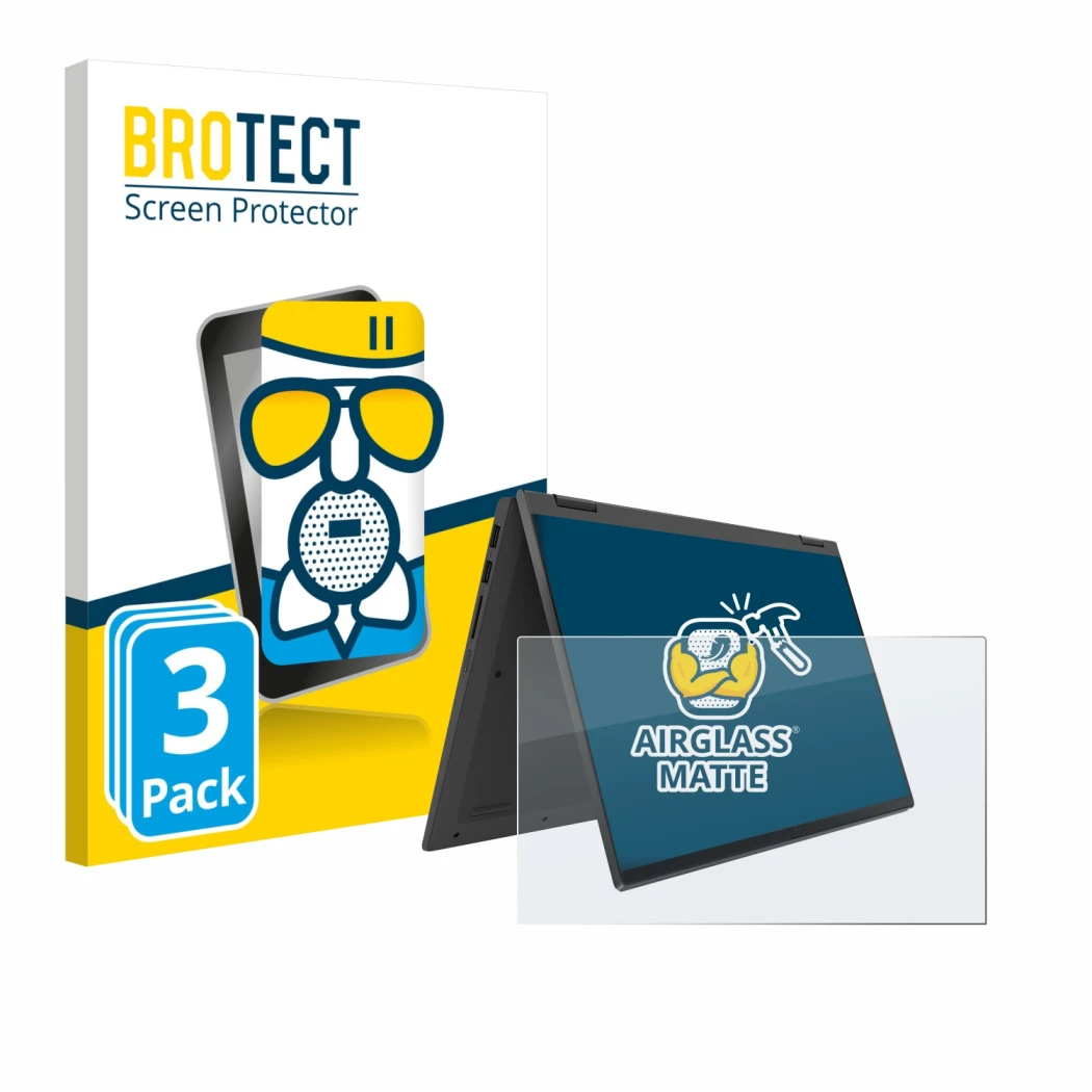 Parte frontale di una confezione del prodotto con il logo del marchio BROTECT. Accanto è raffigurato il dispositivo Lenovo Ide