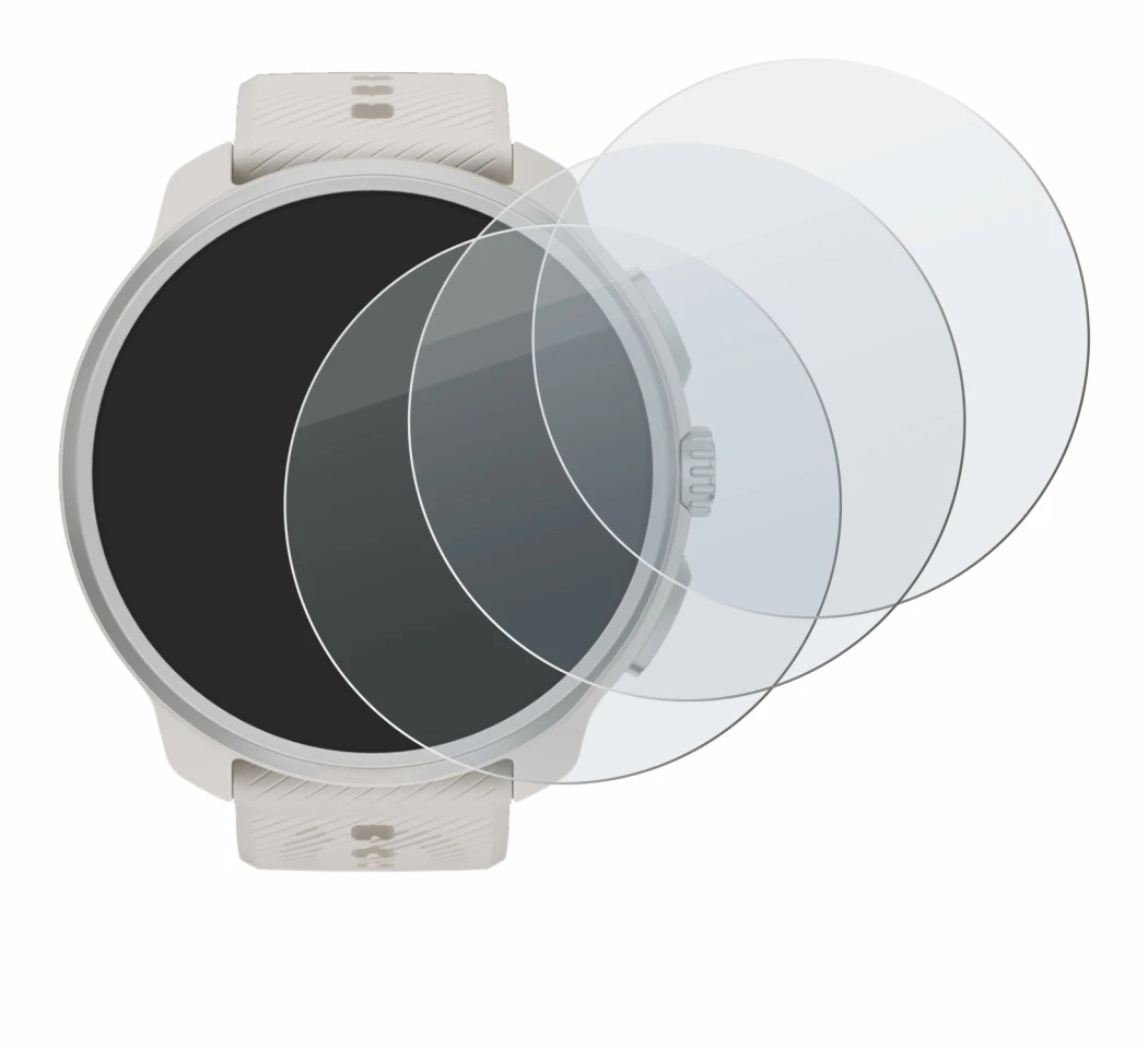 Immagine del dispositivo Suunto Race 2 con un'ampia varietà di protezioni per lo schermo.