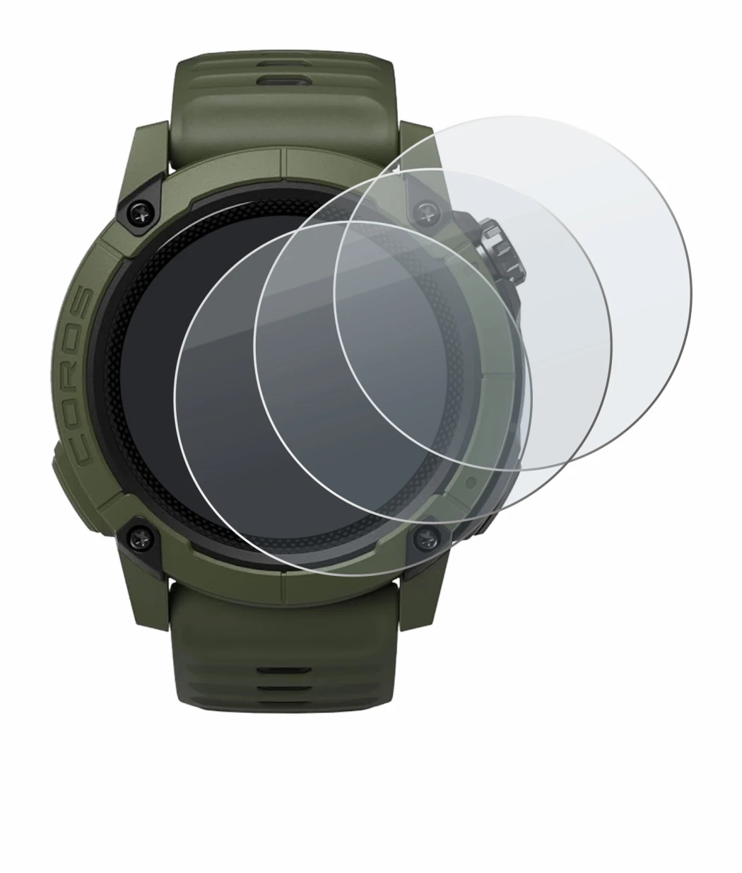 Immagine del dispositivo Coros NOMAD con un'ampia varietà di protezioni per lo schermo.