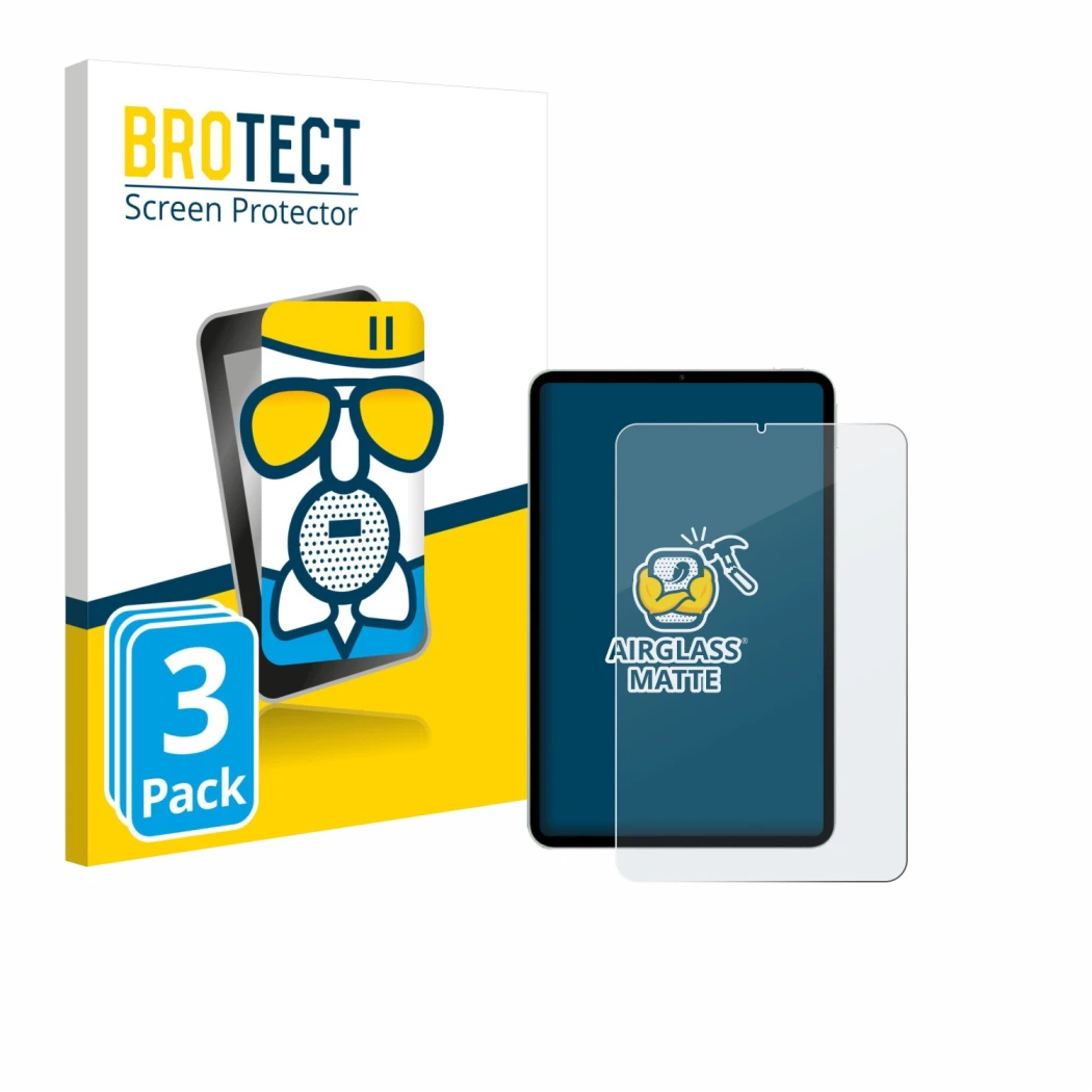 Parte frontale di una confezione del prodotto con il logo del marchio BROTECT. Accanto è raffigurato il dispositivo Xiaomi Pad