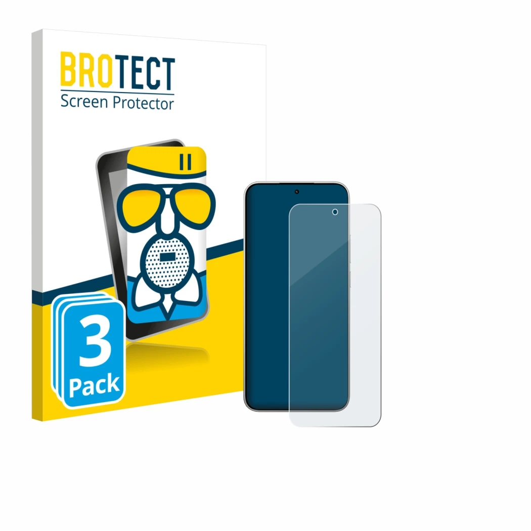 Parte frontale di una confezione del prodotto con il logo del marchio BROTECT. Accanto è raffigurato il dispositivo Xiaomi 15T