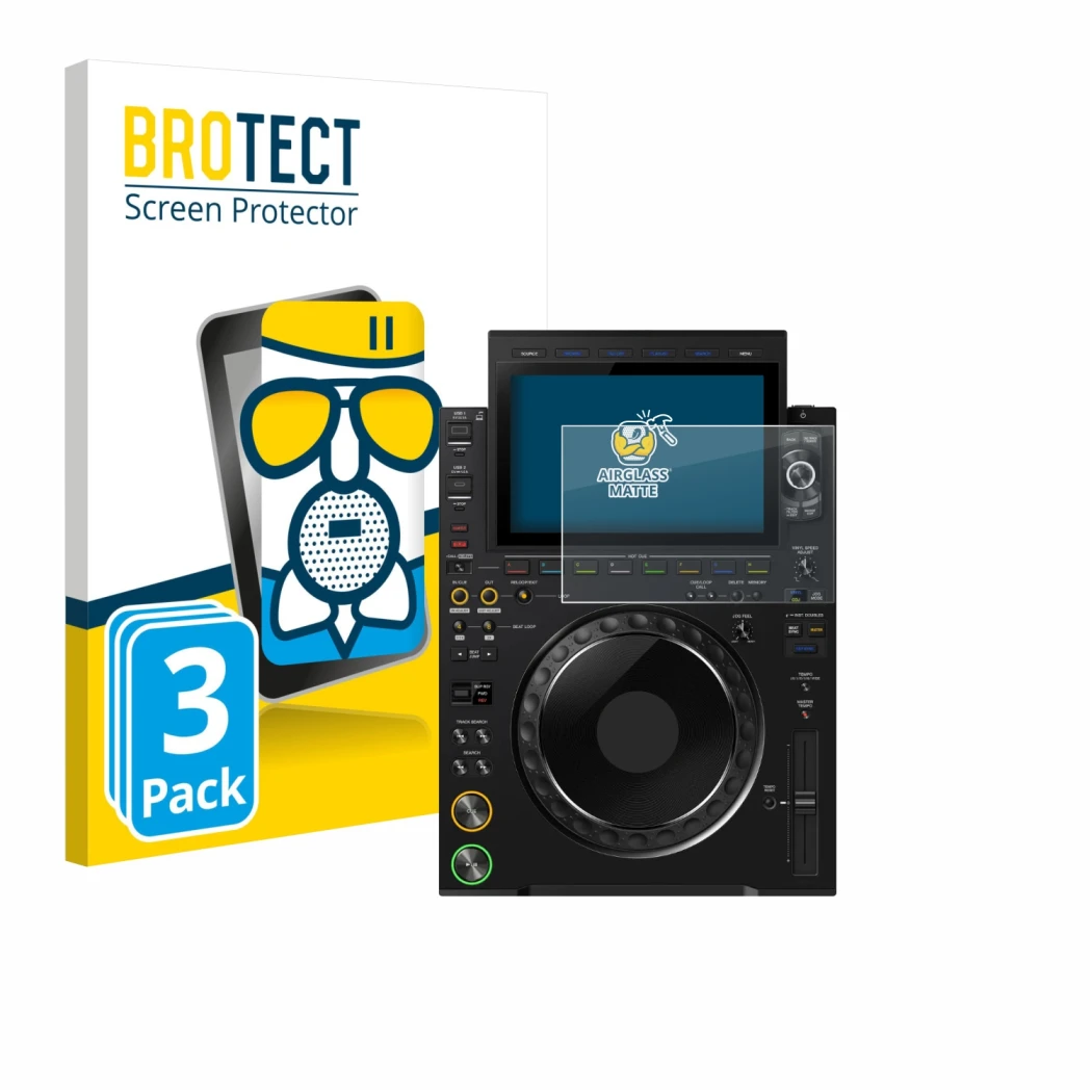 Parte frontale di una confezione del prodotto con il logo del marchio BROTECT. Accanto è raffigurato il dispositivo Pioneer CD