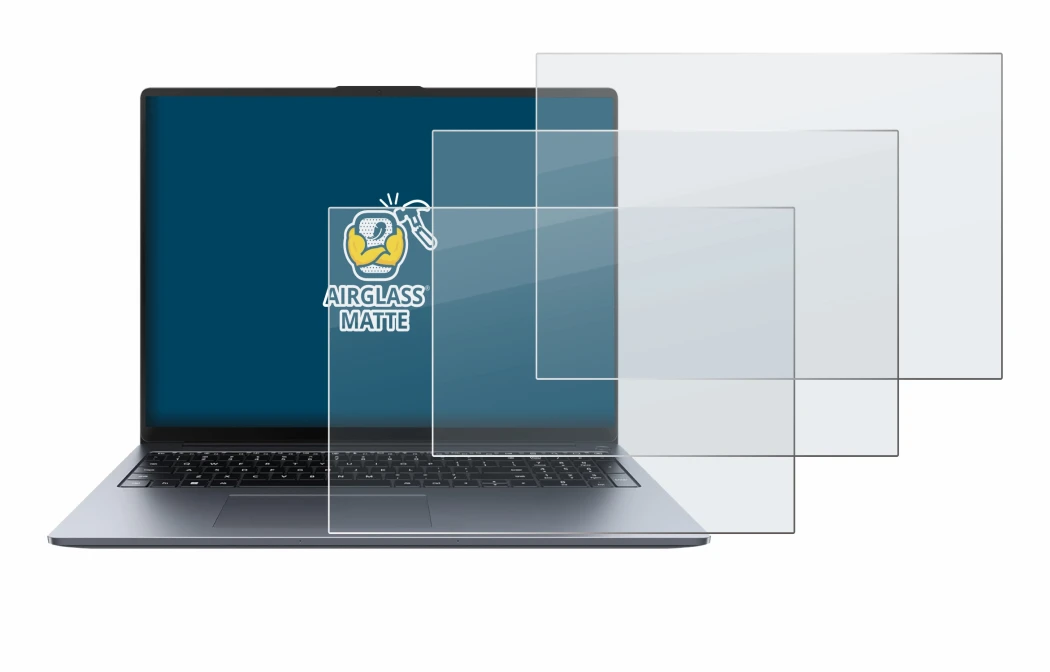 Immagine del dispositivo Huawei MateBook D 16 2024 con un'ampia varietà di protezioni per lo schermo.