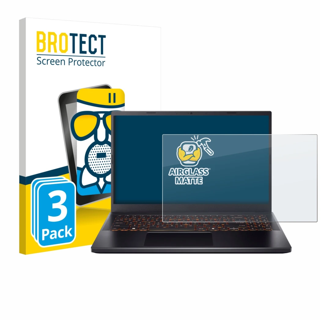 Parte frontale di una confezione del prodotto con il logo del marchio BROTECT. Accanto è raffigurato il dispositivo Acer Nitro