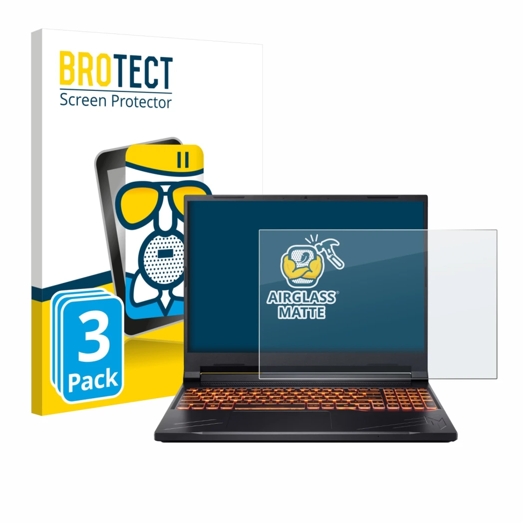 Parte frontale di una confezione del prodotto con il logo del marchio BROTECT. Accanto è raffigurato il dispositivo Acer Nitro