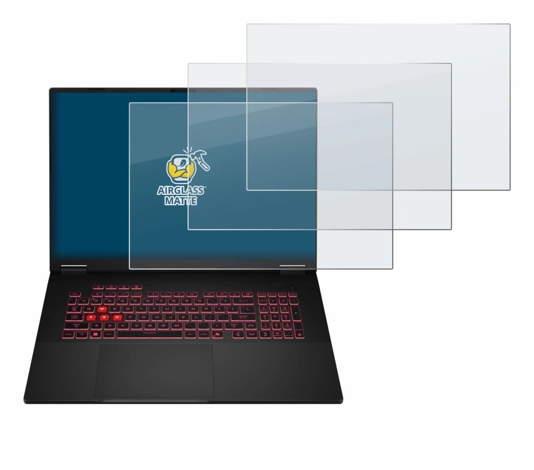 Immagine del dispositivo ASUS TUF Gaming A18 2025 con un'ampia varietà di protezioni per lo schermo.