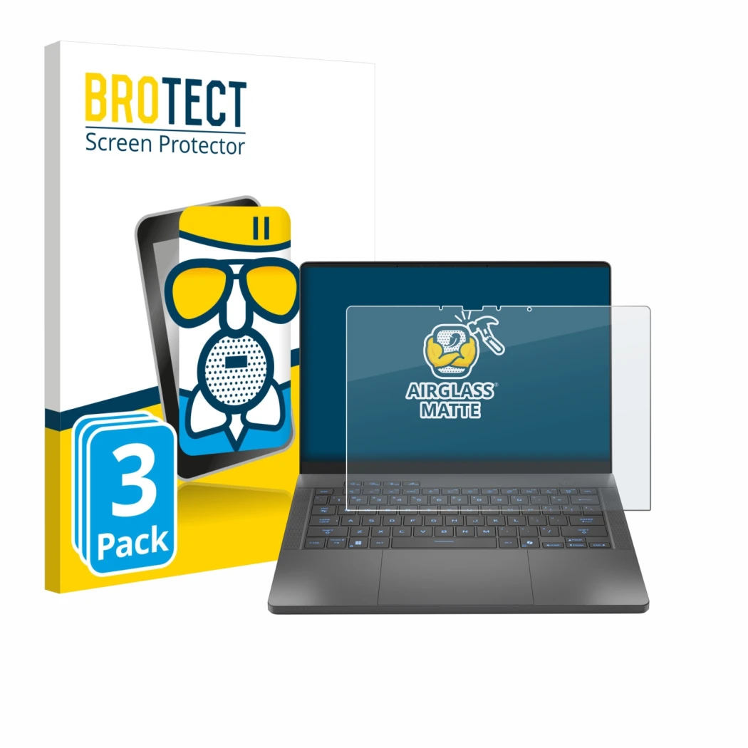 Parte frontale di una confezione del prodotto con il logo del marchio BROTECT. Accanto è raffigurato il dispositivo ASUS ROG Z