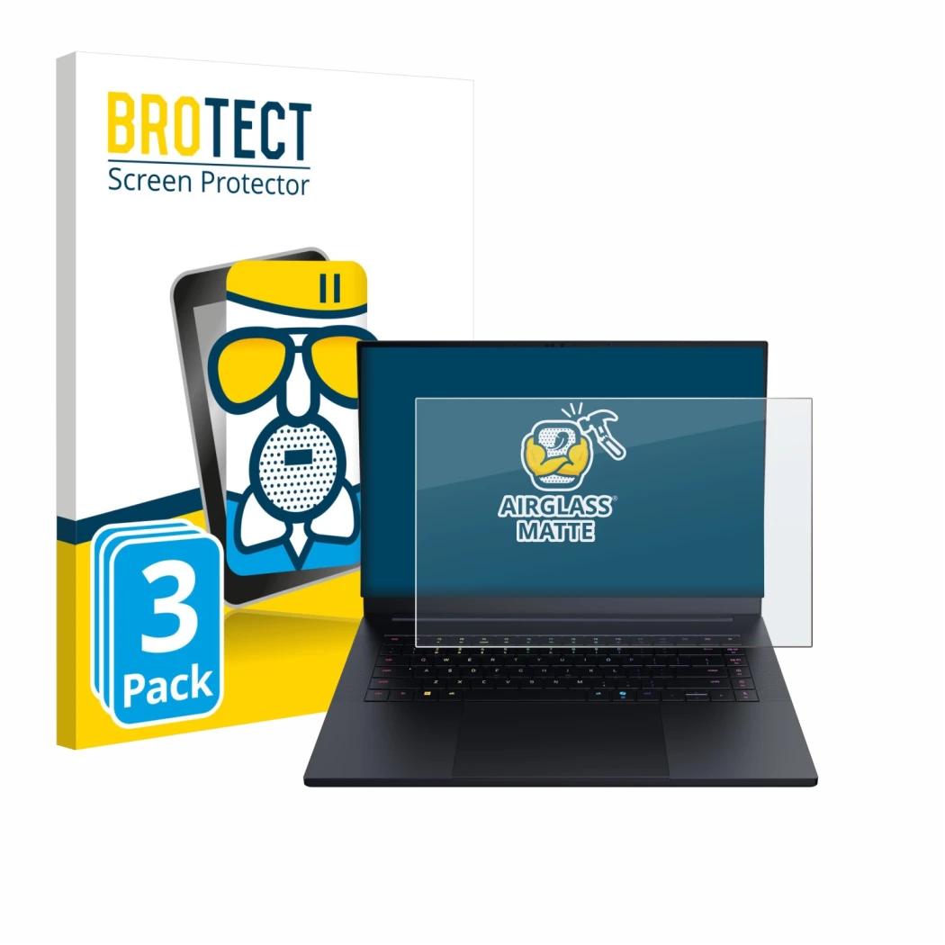 Parte frontale di una confezione del prodotto con il logo del marchio BROTECT. Accanto è raffigurato il dispositivo Razer Blad