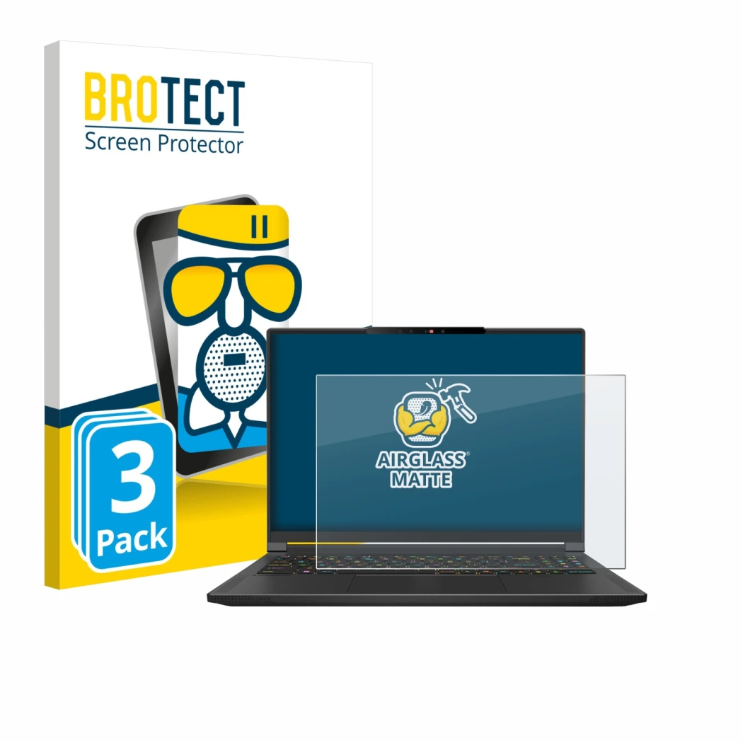 Parte frontale di una confezione del prodotto con il logo del marchio BROTECT. Accanto è raffigurato il dispositivo MSI Stealt