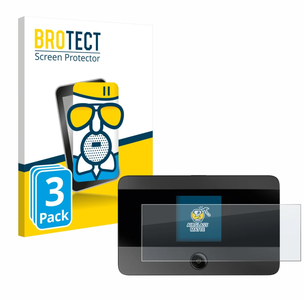 Parte frontale di una confezione del prodotto con il logo del marchio BROTECT. Accanto è raffigurato il dispositivo TP-Link M7