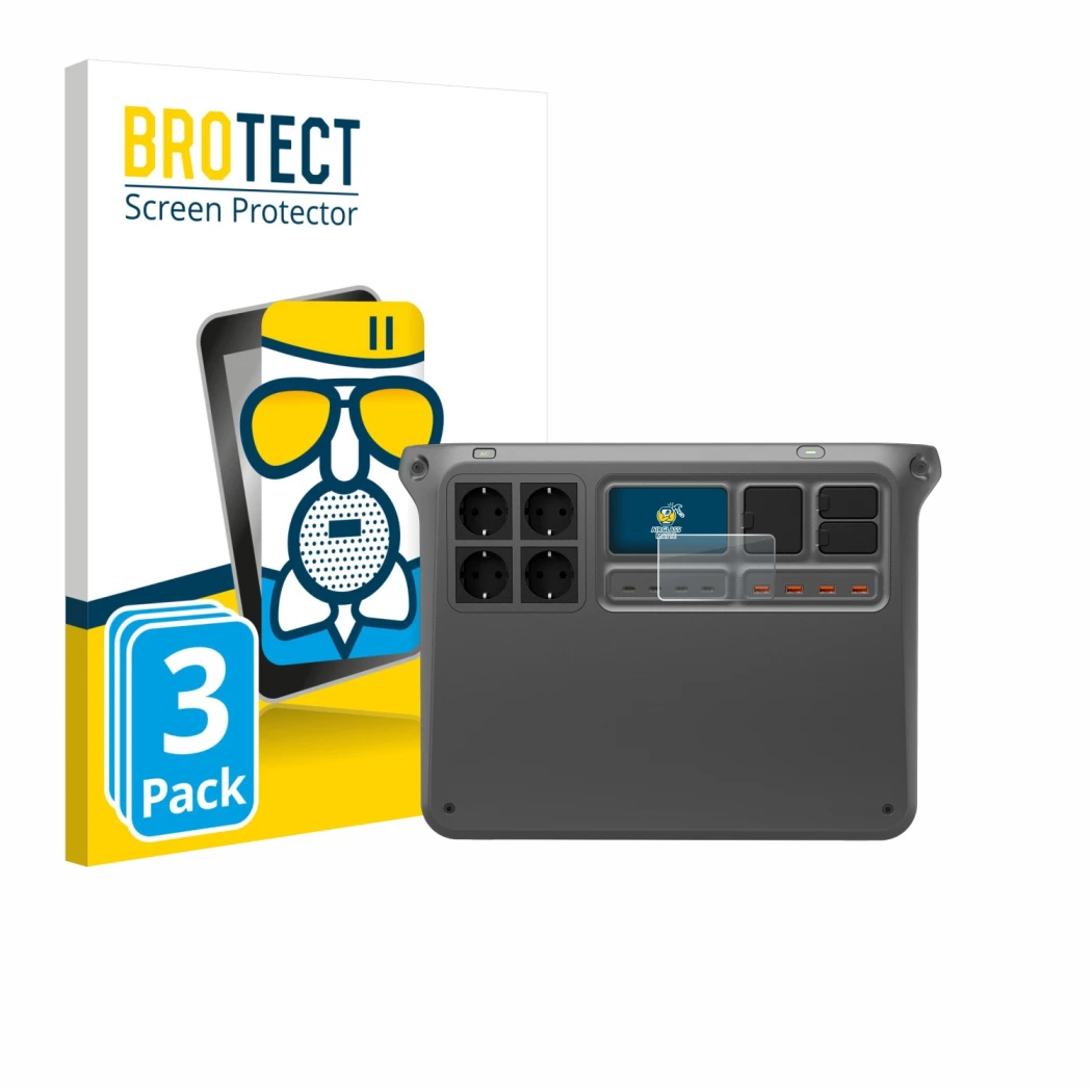 Parte frontale di una confezione del prodotto con il logo del marchio BROTECT. Accanto è raffigurato il dispositivo DJI Power 