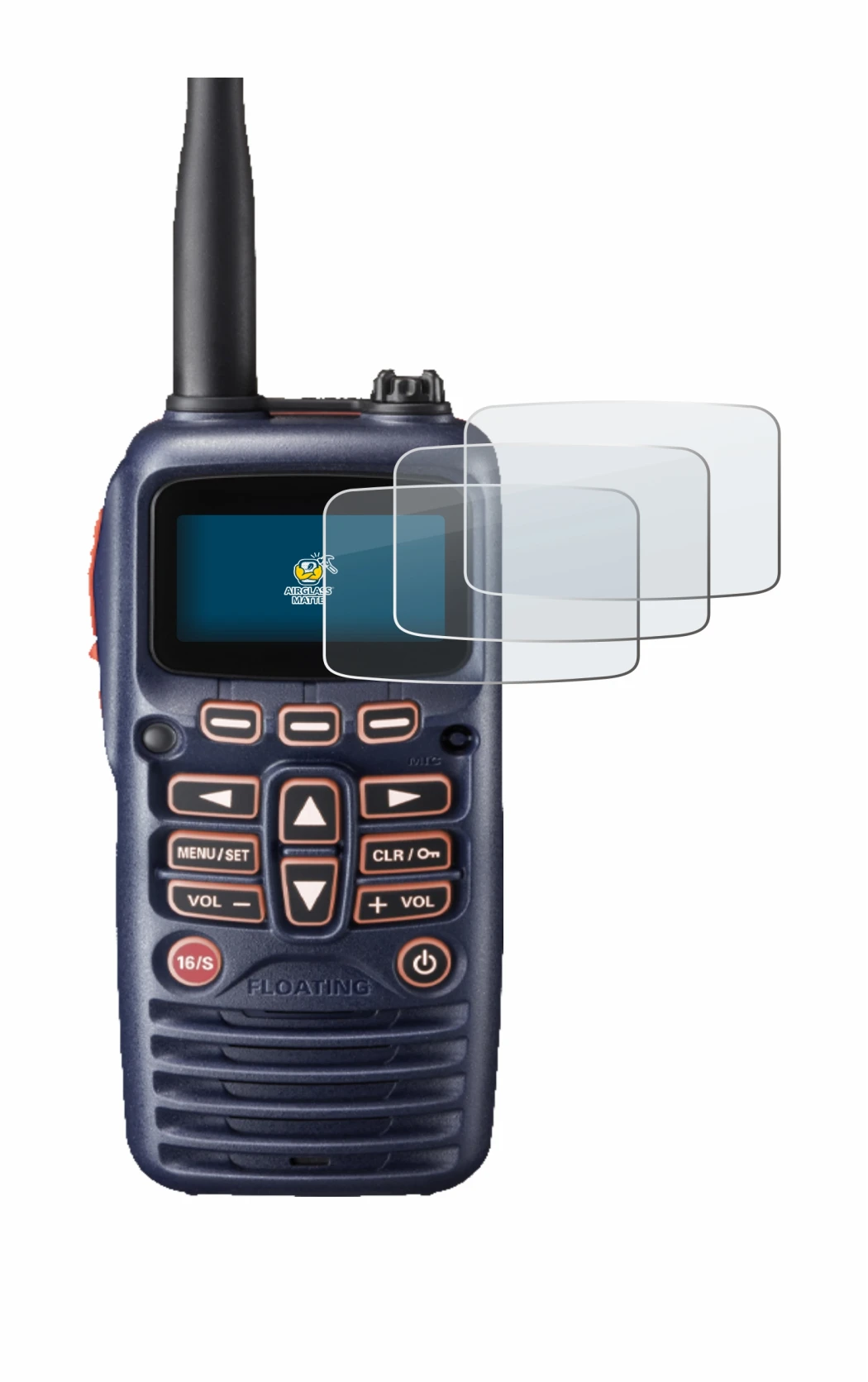 Immagine del dispositivo Standard Horizon HX320E con un'ampia varietà di protezioni per lo schermo.