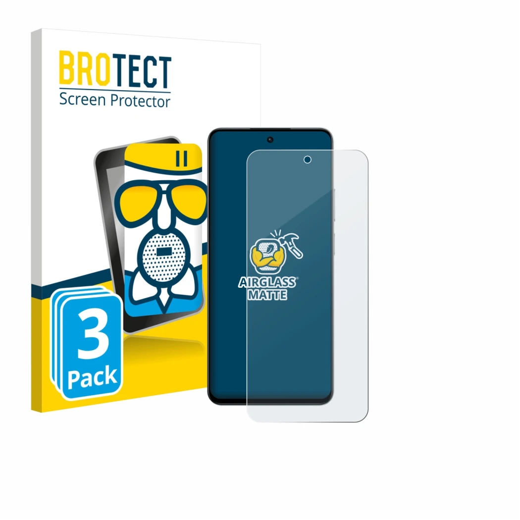 Parte frontale di una confezione del prodotto con il logo del marchio BROTECT. Accanto è raffigurato il dispositivo realme P3x