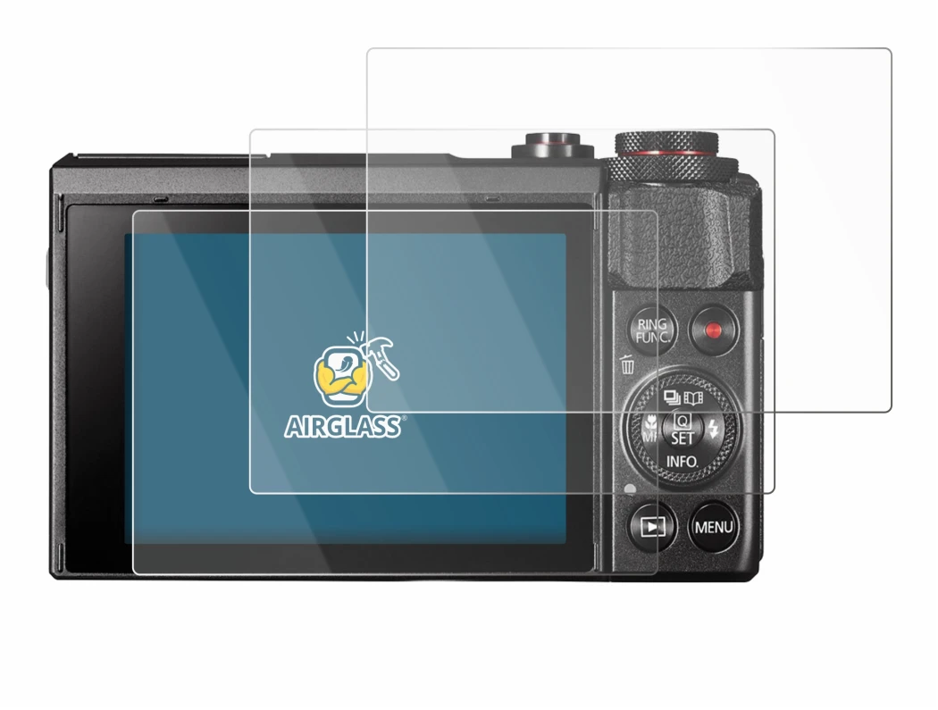 Immagine del dispositivo Canon PowerShot G7 X Mark II con un'ampia varietà di protezioni per lo schermo.