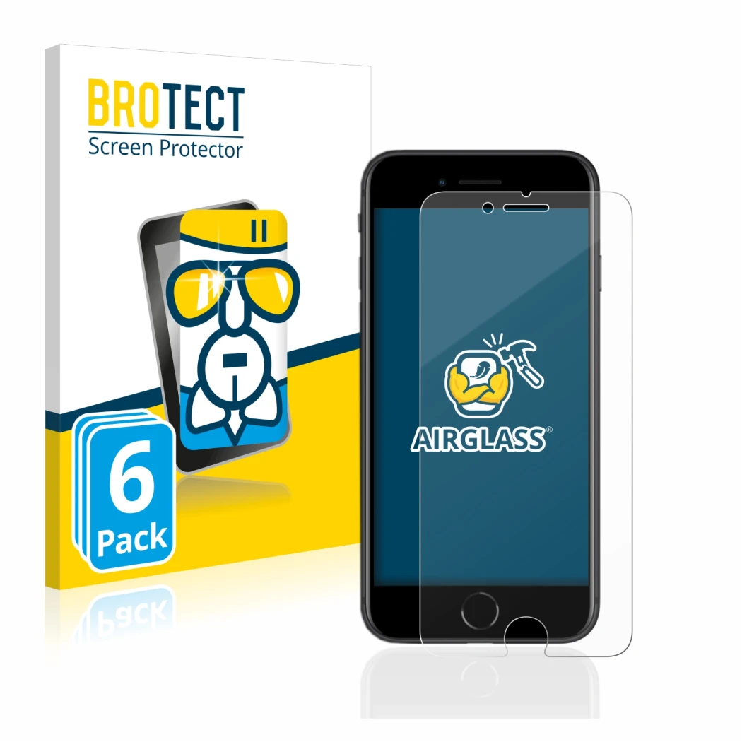 Parte frontale di una confezione del prodotto con il logo del marchio BROTECT. Accanto è raffigurato il dispositivo Apple iPho