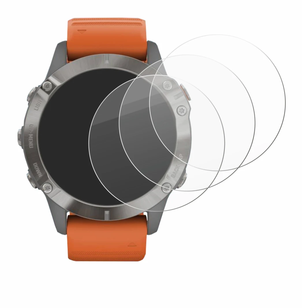 Immagine del dispositivo Garmin Fenix 6 Pro Solar con un'ampia varietà di protezioni per lo schermo.