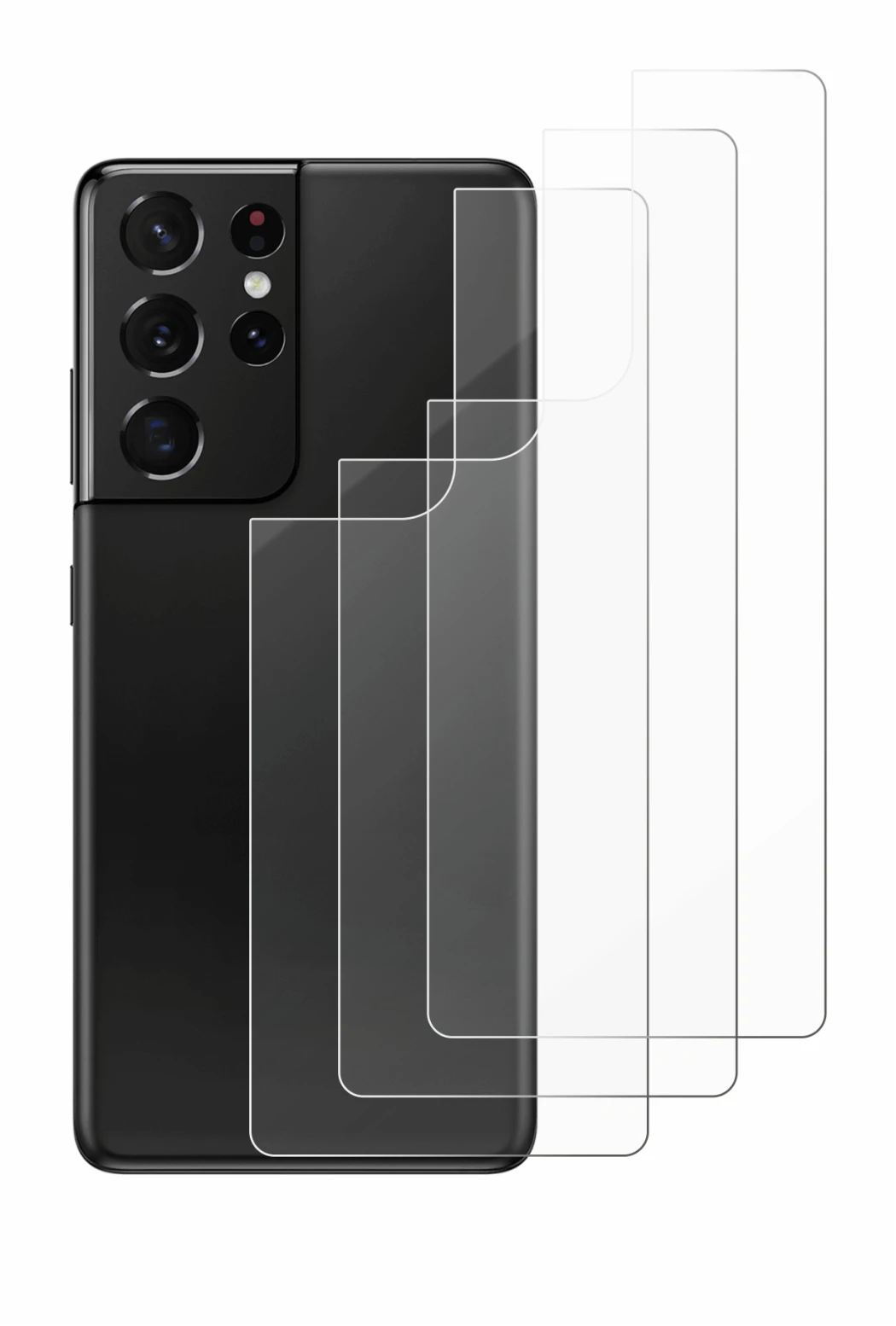 Immagine del dispositivo Samsung Galaxy S21 Ultra 5G (Posteriore) con un'ampia varietà di protezioni per lo schermo.