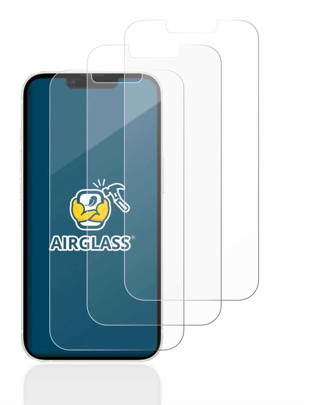 Immagine del dispositivo Apple iPhone 13 con un'ampia varietà di protezioni per lo schermo.