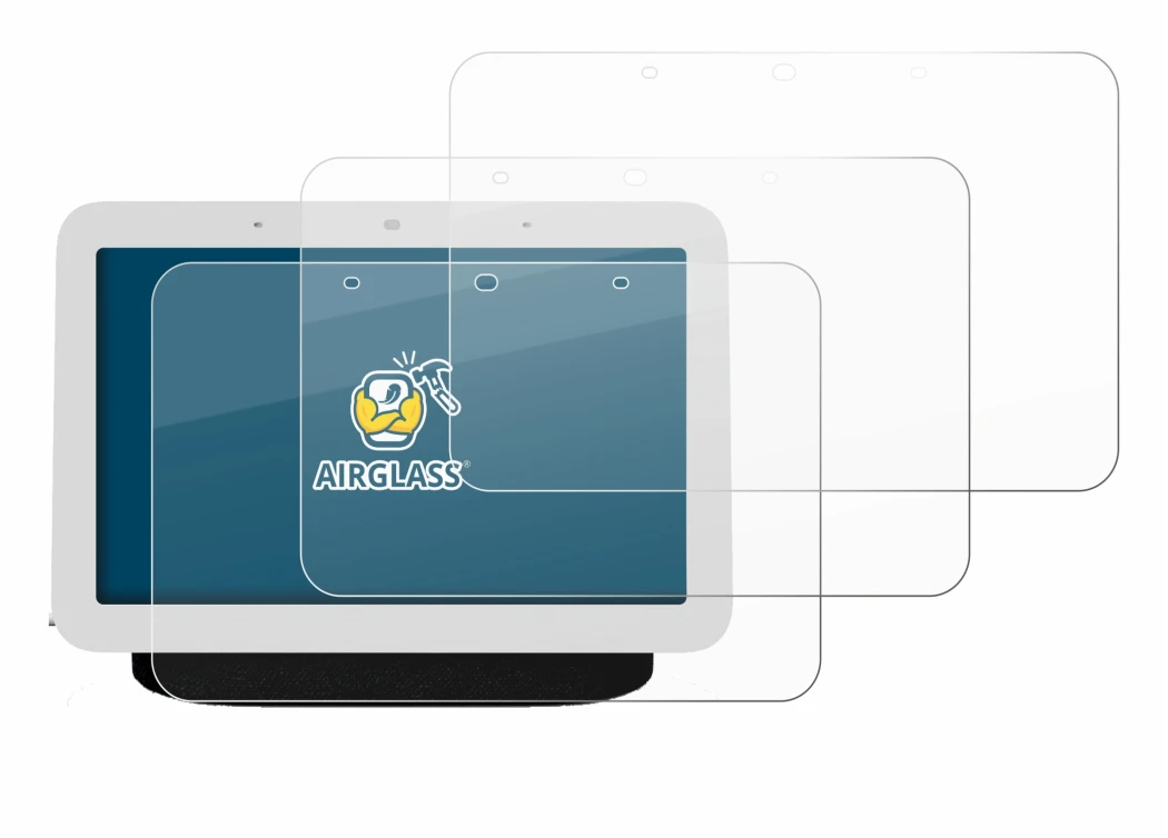 Immagine del dispositivo Google Nest Hub 2 con un'ampia varietà di protezioni per lo schermo.