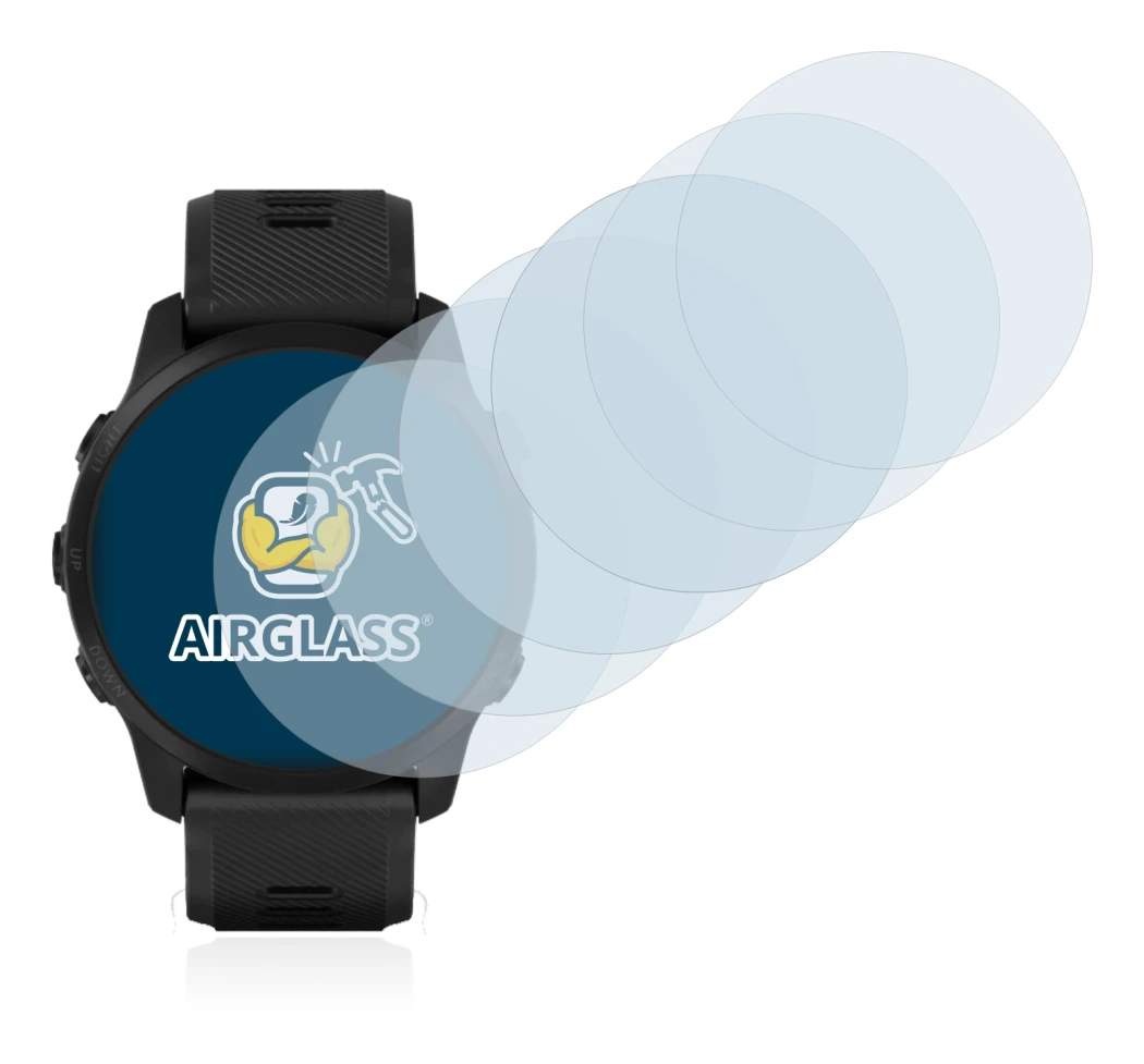 Immagine del dispositivo Garmin Forerunner 945 LTE con un'ampia varietà di protezioni per lo schermo.